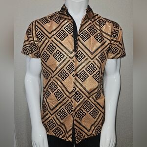 American Breed Men's Large Button Down Shirt Short Sleeve Gold Black Plaid NWT